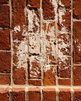 Vintage dirty red brick wall background closeup backdrop. Architecture details.