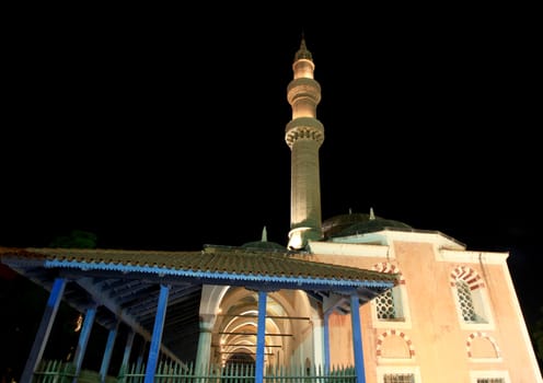 Historic mosque in Rhodes old Town at nightime