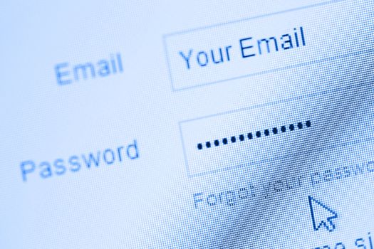 Login with email and password on computer screen