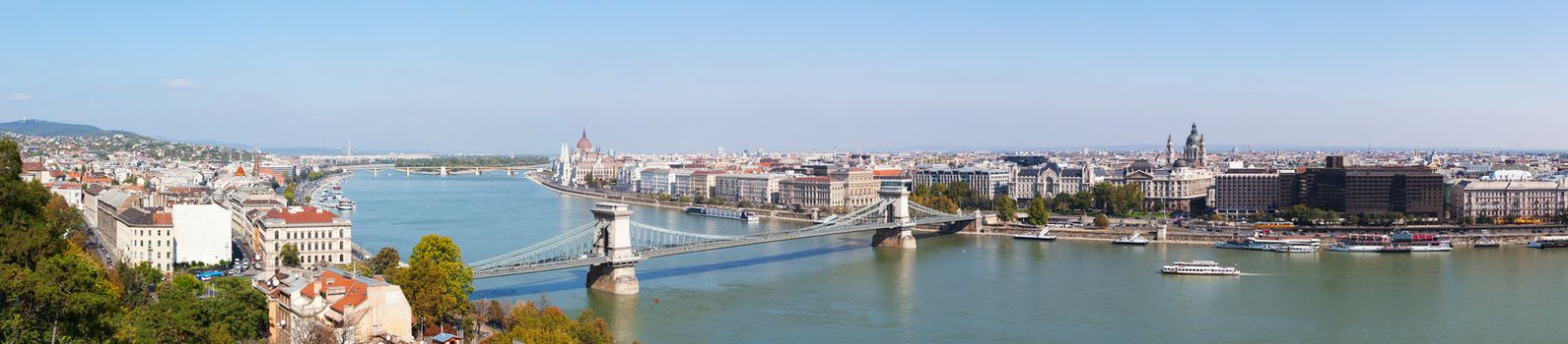 Panoramic overview of Budapest, Hungary on sunny day