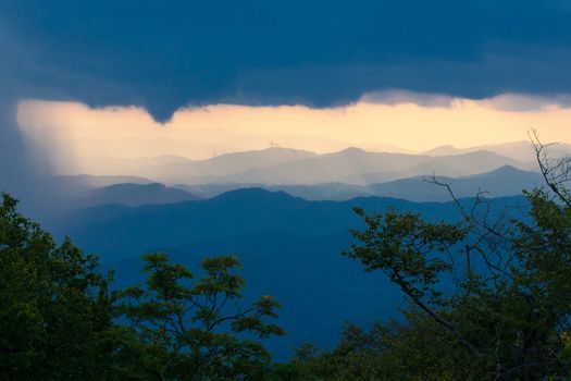 Blue Ridge Parkway Scenic Landscape Appalachian Mountains Ridges Sunset Layers over Great Smoky Mountains National Park