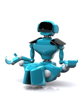 3d illustration of a robot meditating on white background