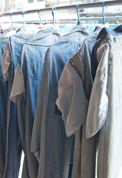 Jeans on a clothesline to dry