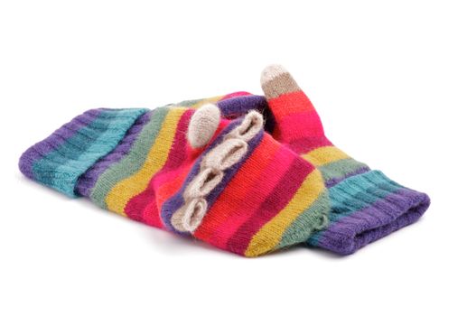 Multi Colored Wool Gloves with Fingers isolated on white background