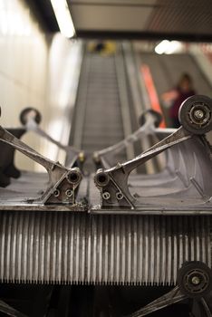 Maintenance work at an escalator in a metropolitan railway station