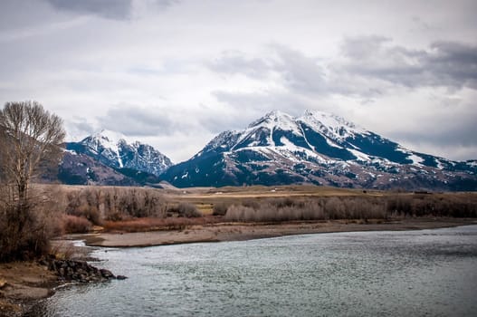 rocky mountains at yellowstone river
