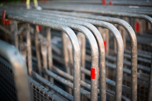 crowd control barriers collected after event with massive police presence
