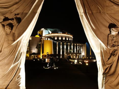 National Theatre of Budapest at night.