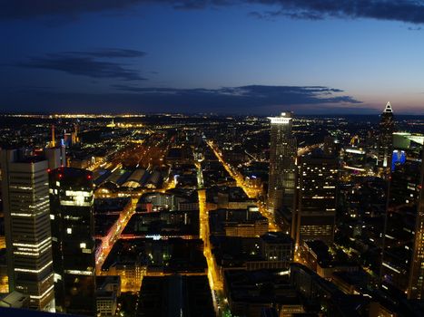 Nightscene of Frankfurt city from above  