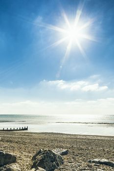 An image of a bright blue sky at the sea Brighton UK