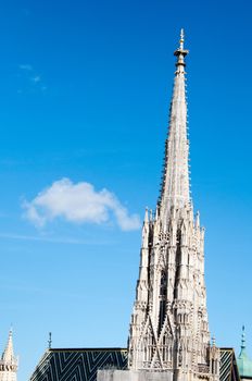 Renovation St.Stephan cathedral (also called Steffel) in Vienna, Austria - Workers climbing the tower of the cathedral