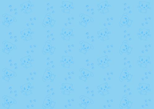 Seamless pattern with cat and dog on a blue background