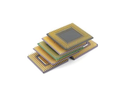 Six microprocessors over white
