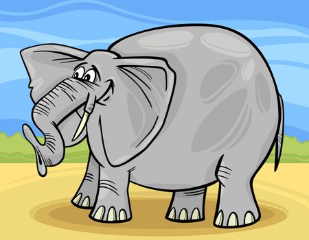 Cartoon Illustration of Funny Gray African Elephant