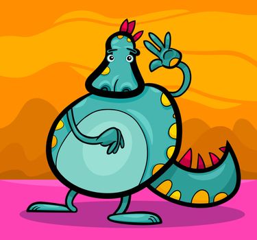 Cartoon Illustration of Funny Colorful Fairytale Dragon Character Creature in Fantasy World