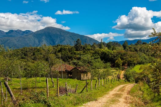 A view of the countryside and mountains in Boyaca, Colombia