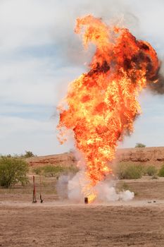 Giant exploding controlled fireball for movie outside
