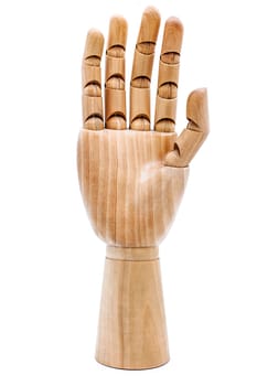 Wooden hand on a white background