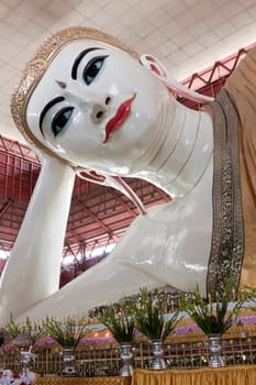 chauk htat gyi reclining buddha in yangon, myanmar