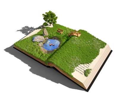 open book with grass and tree. illustrated concept