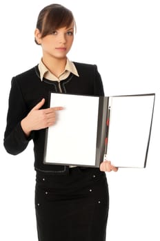 The new worker holds the white blank paper in the folder