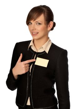 woman showing her badge at the entrance of meeting room