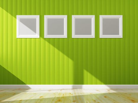 Green wall color and white frame of interior, 3d rendering