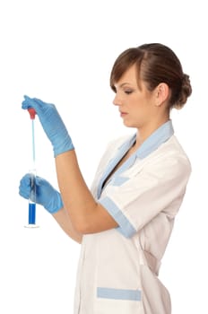 doctor holds a tube with sample of new antidote