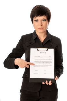 General director showing a contract for her partner