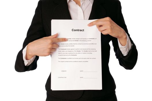 General director showing a contract for her partner