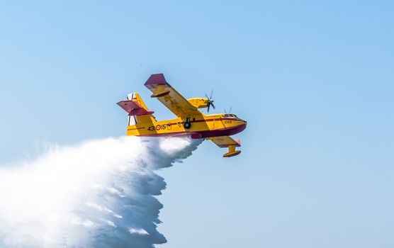 CADIZ, SPAIN-SEP 14: Seaplane Canadair CL-215 taking part in an exhibition on the 1st airshow of Cadiz on Sep 14, 2008, in Cadiz, Spain
