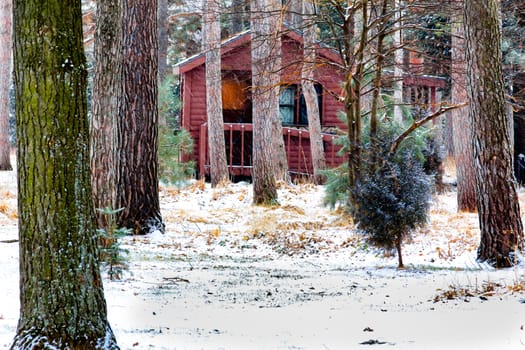 Log Cabin the Winter Snow.