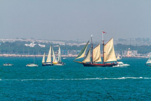 CADIZ, SPAIN - JUL 29: English  Ship, Johanna Lucretia setting sail on the Tall ship races 2012 on July 29 , 2012, in Cadiz , Spain