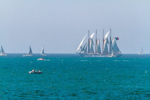 CADIZ, SPAIN - JUL 29: Portuguese Navy Ship, Creoula setting sail on the Tall ship races 2012 on July 29 , 2012, in Cadiz , Spain
