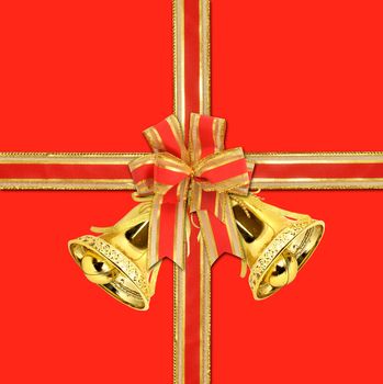 christmas gift with decorative bell ribbon bow