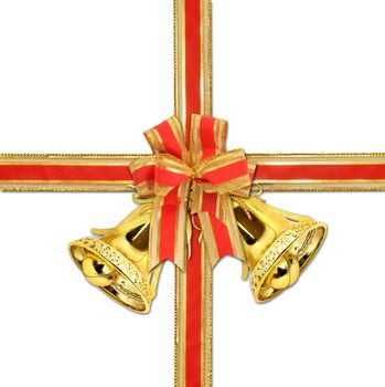 christmas gift with decorative bell ribbon bow