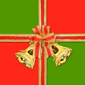 christmas gift with decorative bell and ribbon bow