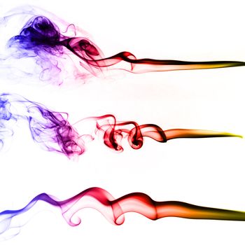 Collection of colored smoke isolated on white background