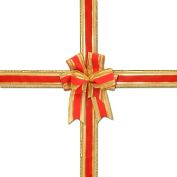 christmas gift with decorative red and gold ribbon bow