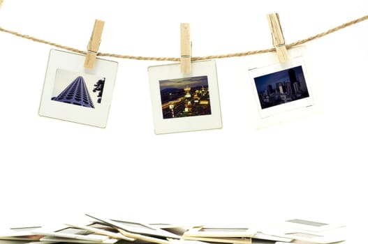 Slide film photo frames with hanger on rope with white background