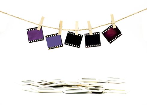 Color film  hanging on rope with white background