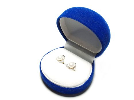 Earrings in a blue box