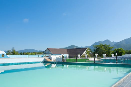 swimming pool besides mountains in Pai Maehongson ,Thailand