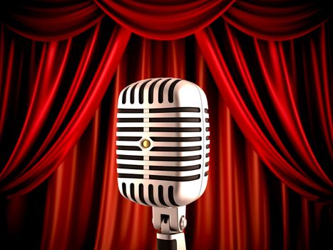 Retro microphone on stage, shallow dept of field