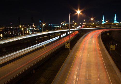 Photos of downtown portland oregon at night showing the busy urban city life of this northwest metro area.