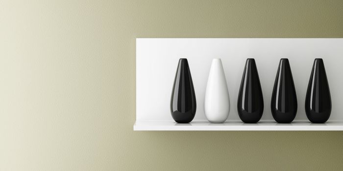 Vase ceramic on white shelf decorated, 3d rendering
