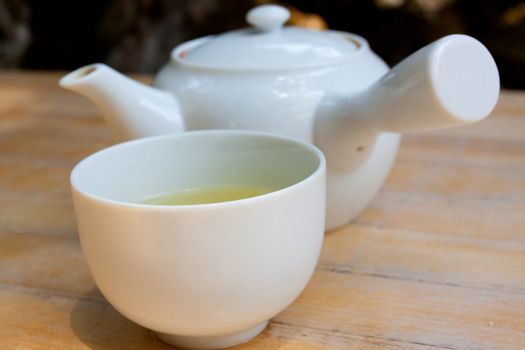 Green tea is served in Japanese tea garden in San Fracisco.