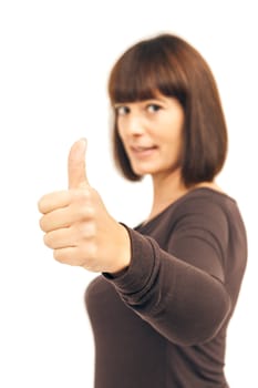 An image of a woman with thumb up
