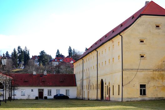 The courtyard of Benedictine monastery in Brevnov, Prague, Czech Republic