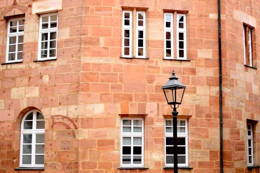 Part of the municipal building with windows, in Nuremberg, Germany